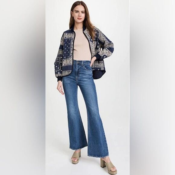 Levi's 70s Inspired High Rise Slim Fit Medium Wash Raw Edge Flare Denim Jeans 28 - Picture 1 of 13